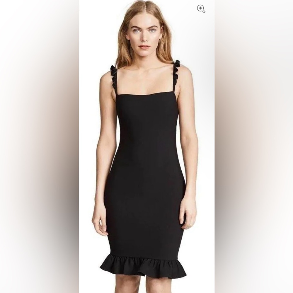 Likely Carmen Black Ruffle Knee Length Dress- Sleeve Stretch Flutter Hem-Size 00